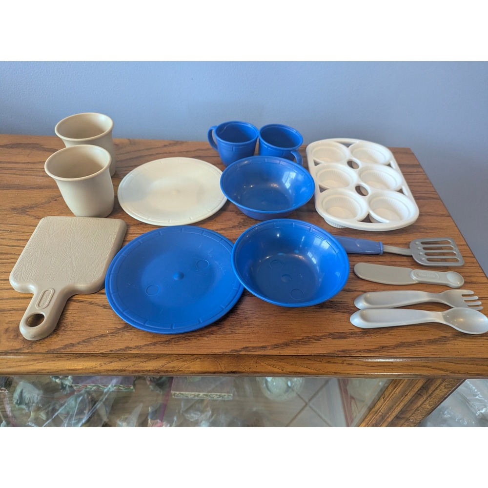 Step2 Little Tikes Play Kitchen Accessories Set Blue White Tan 15pc Lot - Picture 2 of 6